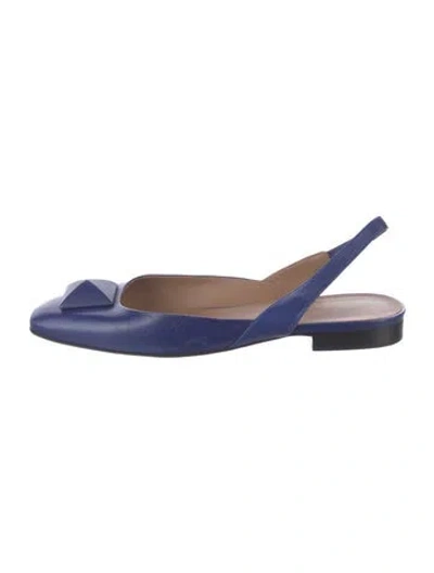 Pre-owned Hermes Leather Slingback Flats In Blue