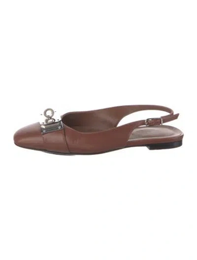 Pre-owned Hermes Leather Slingback Flats In Brown