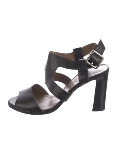 Pre-owned Hermes Leather Slingback Sandals In Black