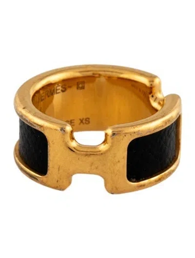 Pre-owned Hermes Leather Small Model Olympe Band Ring In Black