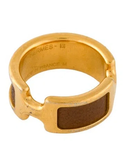 Pre-owned Hermes Leather Small Model Olympe Ring In Brown
