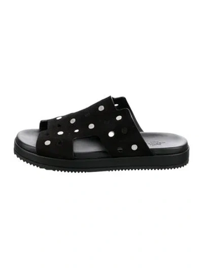 Pre-owned Hermes Leather Studded Accents Slides In Black