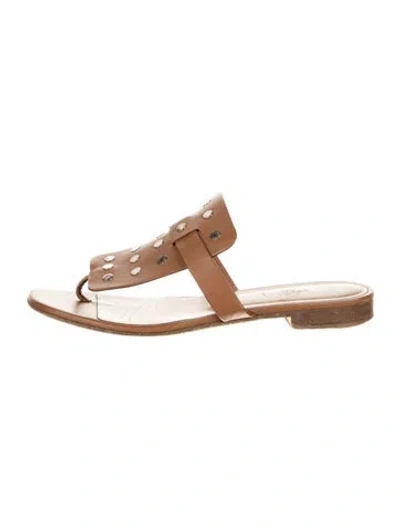 Pre-owned Hermes Leather Studded Accents Slides In Brown