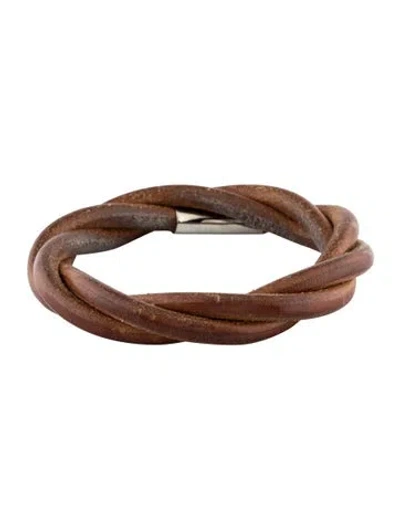 Pre-owned Hermes Leather Tornado Bracelet, 7.25" In Brown
