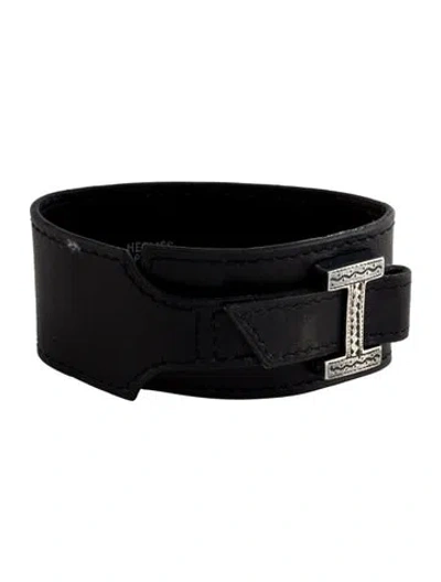 Pre-owned Hermes Leather Touareg Artemis Bracelet In Black