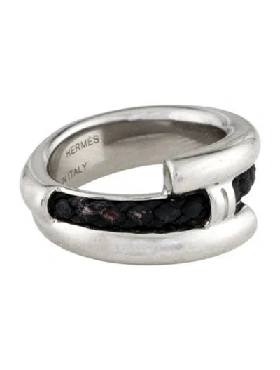 Pre-owned Hermes Leather Tournis Tresse Band Ring In Multi