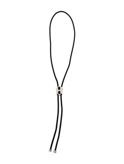 Pre-owned Hermes Leather Tournis Tresse Bolo Tie Necklace, 35" In Black