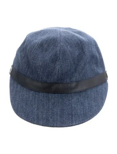 Pre-owned Hermes Leather Trim Linen Cap In Blue