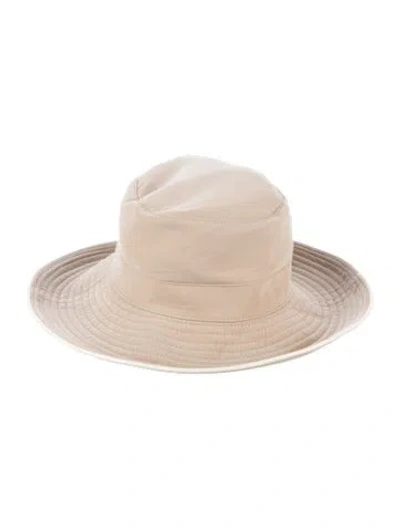 Pre-owned Hermes Leather Trimmed Bucket Hat In Neutrals