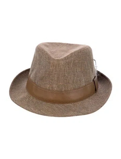 Pre-owned Hermes Leather Trimmed Fedora In Brown