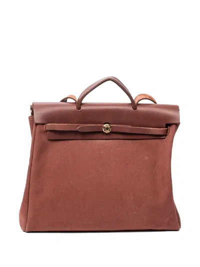Pre-owned Hermes Leather-trimmed Shoulder Bag In Brown