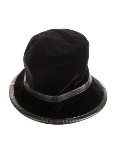 Pre-owned Hermes Leather Trimmed Velvet Bucket Hat In Black
