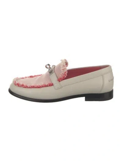 Pre-owned Hermes Leather Tweed Pattern Loafers In Neutrals