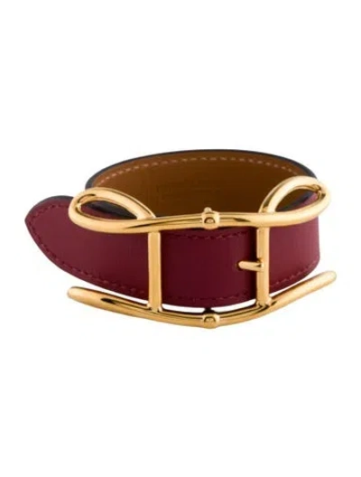 Pre-owned Hermes Leather Voltige Wrap Bracelet In Burgundy