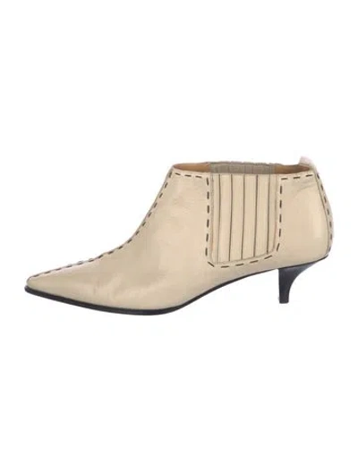 Pre-owned Hermes Leather Whipstitch Trim Boots In Neutral