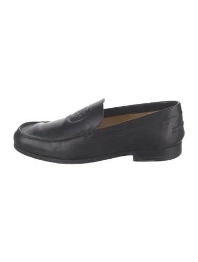 Pre-owned Hermes Leather Whipstitch Trim Loafers In Black