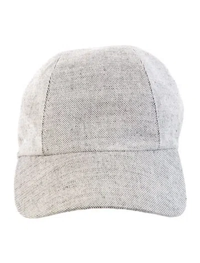 Pre-owned Hermes Leather-trim Woven Baseball Cap In Gray