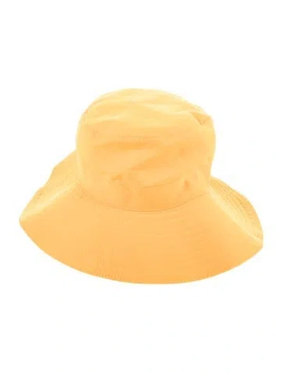 Pre-owned Hermes Leather-trimmed Bucket Hat In Orange
