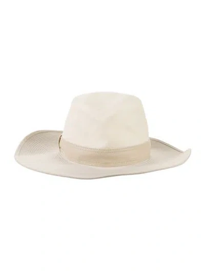 Pre-owned Hermes Leather-trimmed Canvas Cowboy Hat In Neutral