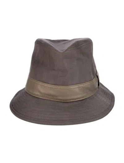 Pre-owned Hermes Leather-trimmed Fedora In Gray