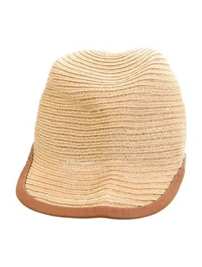 Pre-owned Hermes Leather-trimmed Raffia Garance Hat In Neutrals