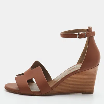 Pre-owned Hermes Legend Size 36 Brown Leather Wedge Sandals