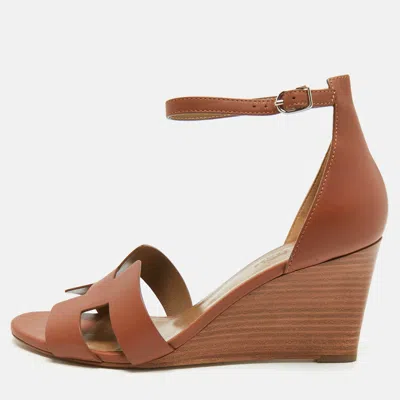 Pre-owned Hermes Legend Size 41 Brown Leather Wedge Sandals