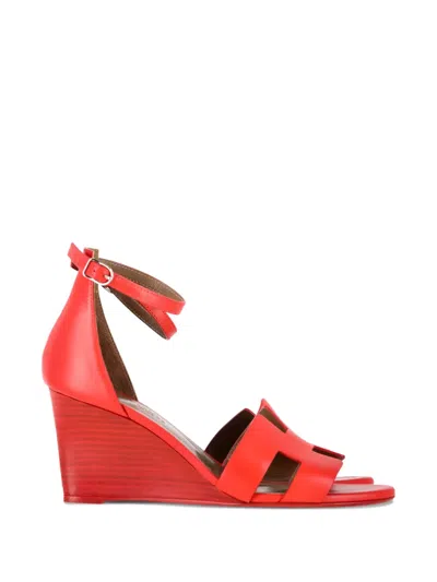 Pre-owned Hermes Legend Wedge Sandals In Red
