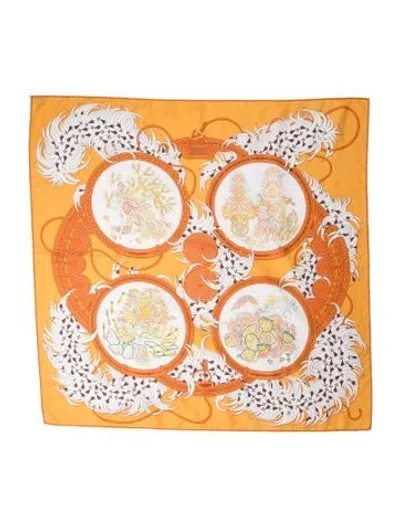 Pre-owned Hermes Legende Brodee Silk Scarf In Yellow