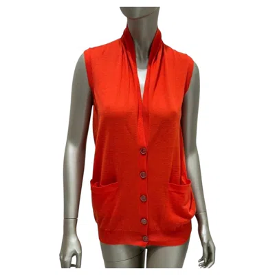 Pre-owned Hermes Hermès Lemaire Orange Wool Sleeveless Cardigan S/m