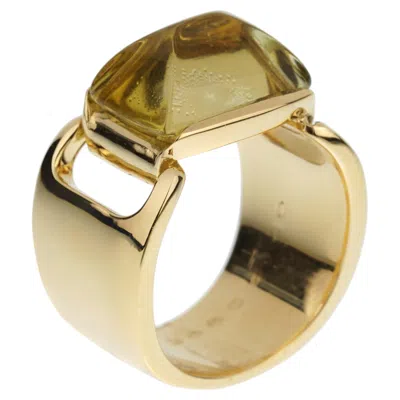 Pre-owned Hermes Lemon Quartz Vintage Cocktail 18k Yellow Gold Ring Sz 5 1/4