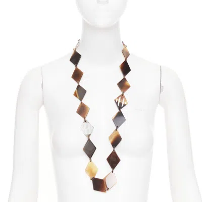 Pre-owned Hermes Lena Buffalo Horn 925 Sterling Silver Diamond Shape Sautoir Necklace In Multi