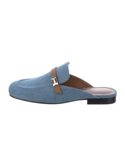 Pre-owned Hermes Lena Denim Mules In Blue