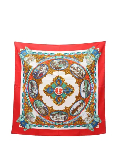 Pre-owned Hermes L'entente Cordiale Square-shape Scarf In Red