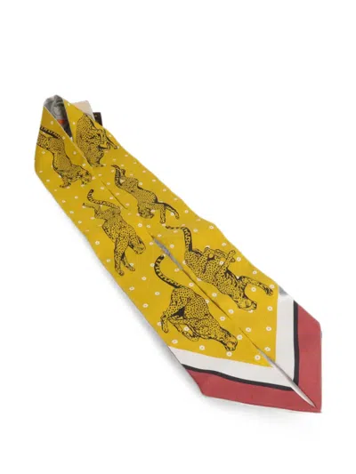 Pre-owned Hermes Leopard-print Silk Scarf In Yellow