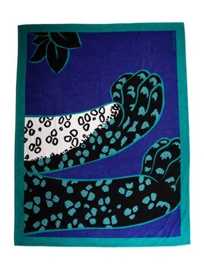 Pre-owned Hermes Leopards Detail Large Beach Towel In Blue