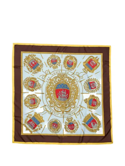 Pre-owned Hermes Les Armes De Paris Print Scarf In Blue