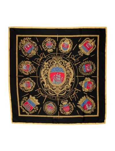 Pre-owned Hermes Les Armes De Paris Silk Scarf In Black