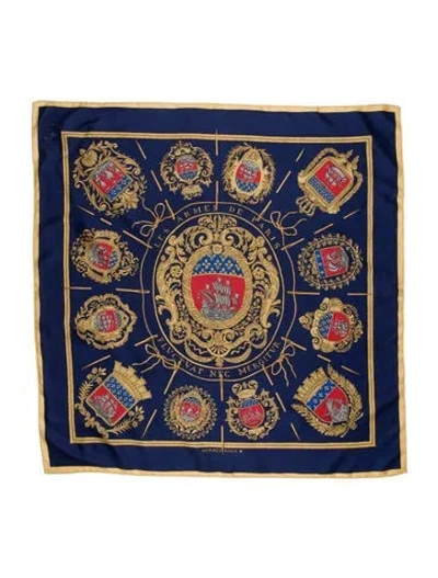 Pre-owned Hermes Les Armes De Paris Silk Scarf In Blue