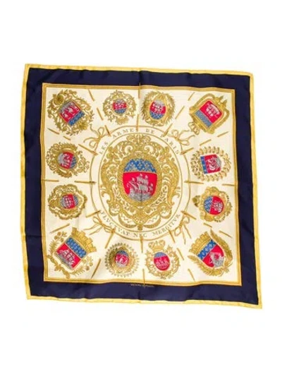 Pre-owned Hermes Les Armes De Paris Silk Scarf In Blue