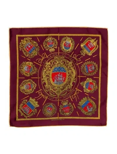 Pre-owned Hermes Les Armes De Paris Silk Scarf In Burgundy