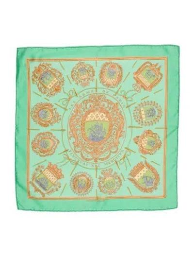 Pre-owned Hermes Les Armes De Paris Silk Scarf In Green