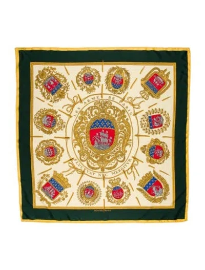 Pre-owned Hermes Les Armes De Paris Silk Scarf In Green