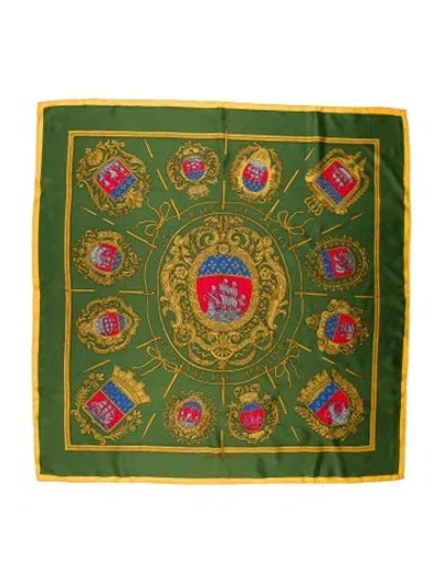 Pre-owned Hermes Les Armes De Paris Silk Scarf In Green