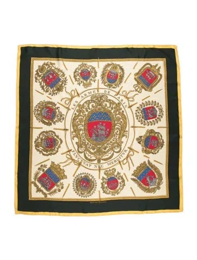 Pre-owned Hermes Les Armes De Paris Silk Scarf In Green