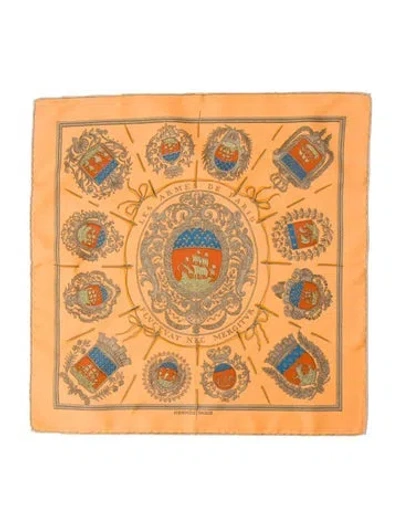 Pre-owned Hermes Les Armes De Paris Silk Scarf In Orange