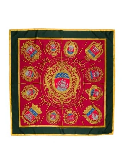 Pre-owned Hermes Les Armes De Paris Silk Scarf In Red