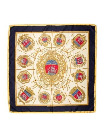 Pre-owned Hermes Les Armes De Paris Silk Scarf In Yellow