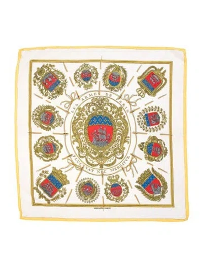 Pre-owned Hermes Les Armes De Paris Silk Scarf In Yellow