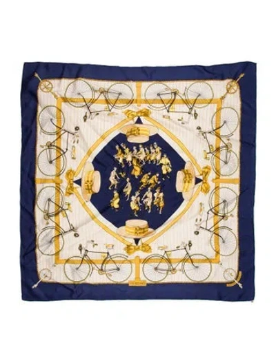 Pre-owned Hermes Les Becanes Silk Scarf In Blue
